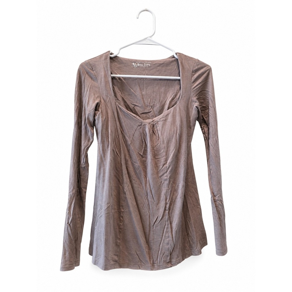 Victoria's Secret Bra Top Long Sleeve Scoop Neck Taupe Modal Cotton Size S